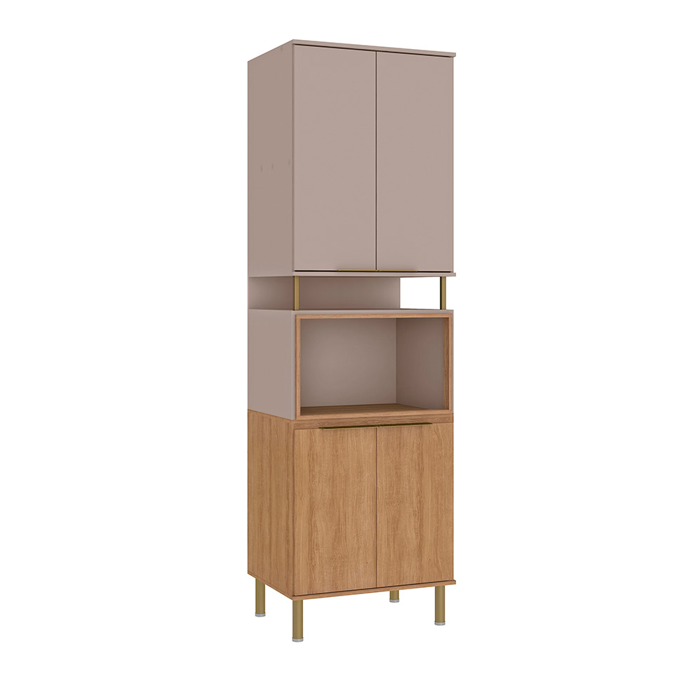 Paneleiro Micro-ondas com Moldura Deseo 4 Portas Mel e Fendi