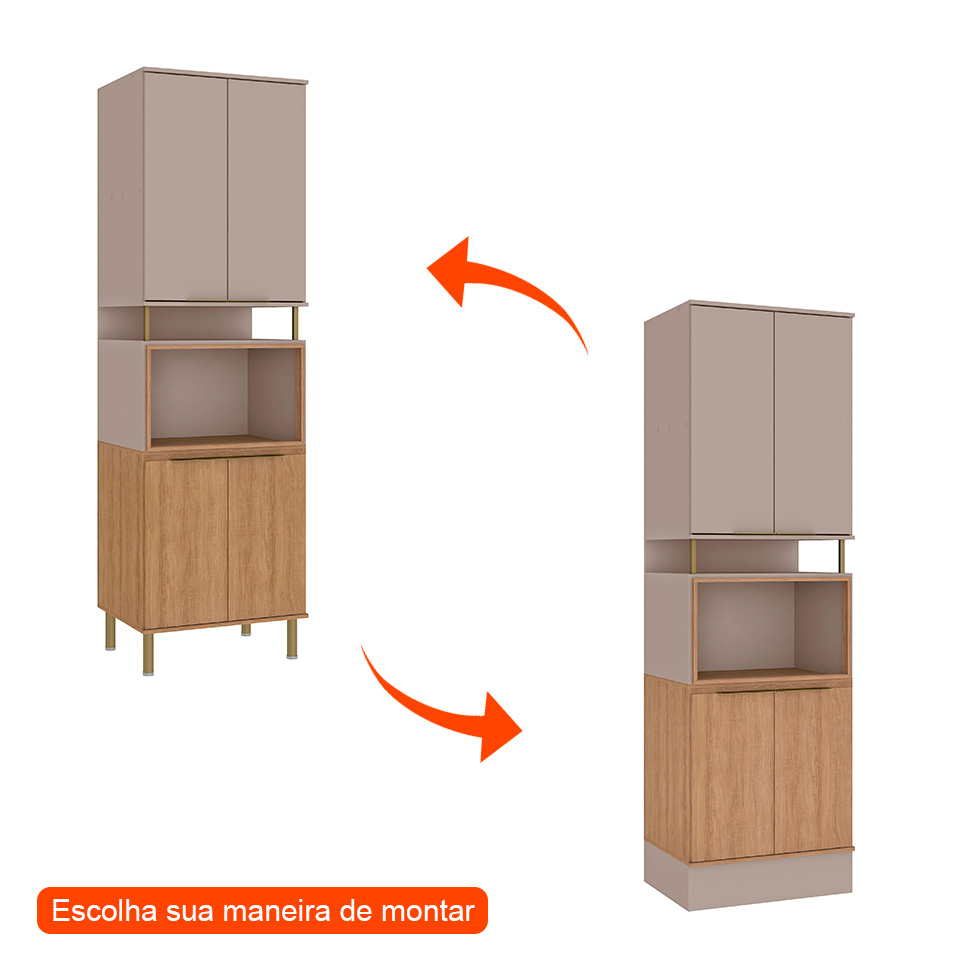 Paneleiro Micro-ondas com Moldura Deseo 4 Portas Mel e Fendi