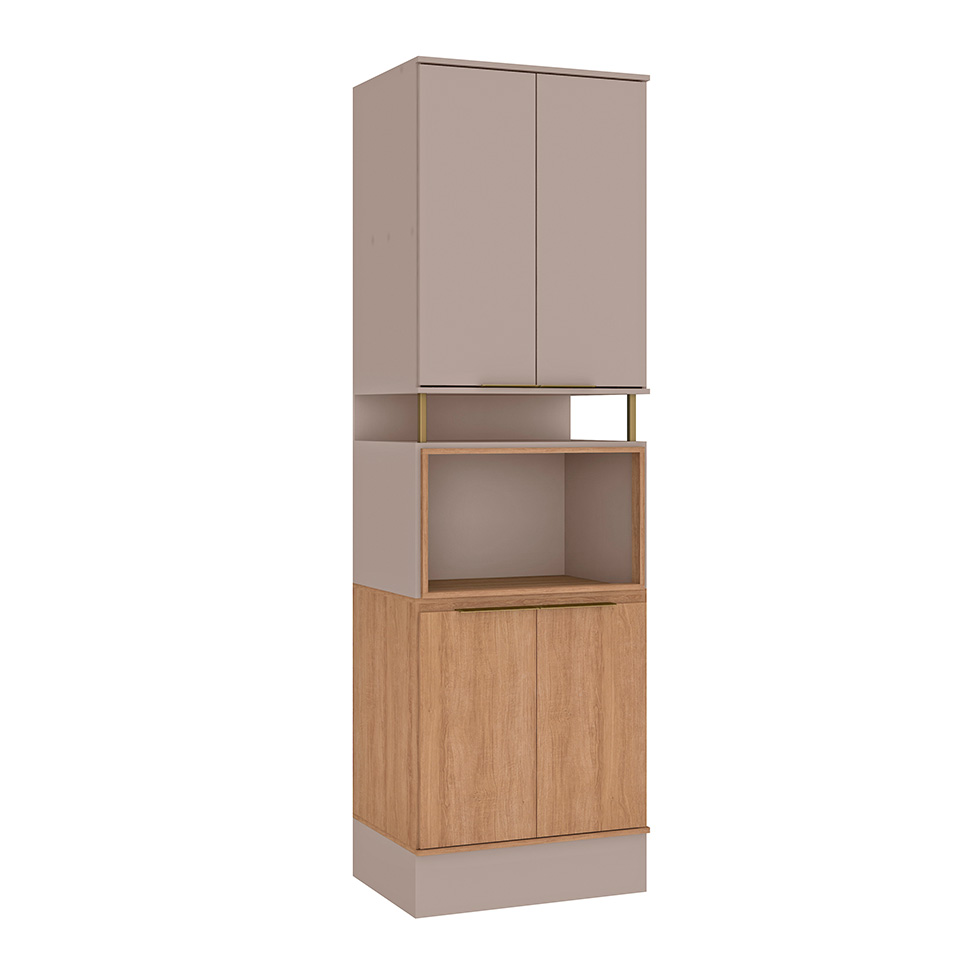 Paneleiro Micro-ondas com Moldura Deseo 4 Portas Mel e Fendi