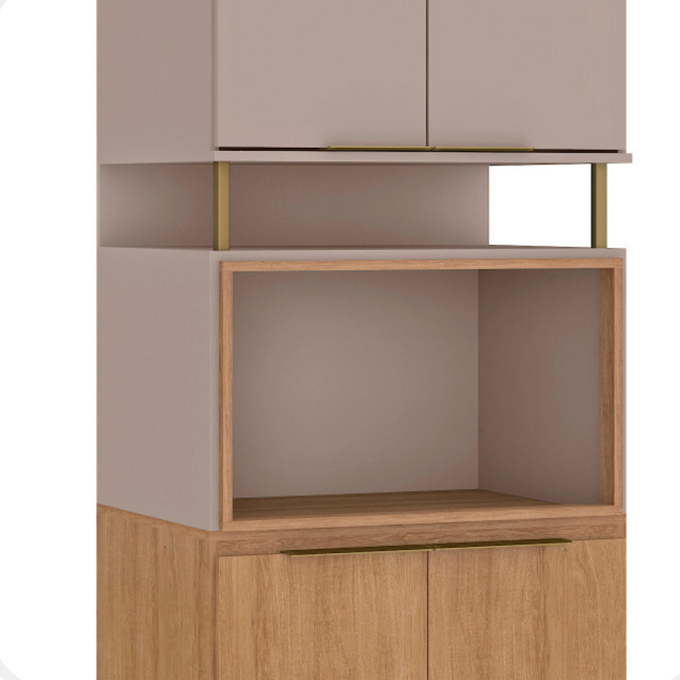 Paneleiro Micro-ondas com Moldura Deseo 4 Portas Mel e Fendi