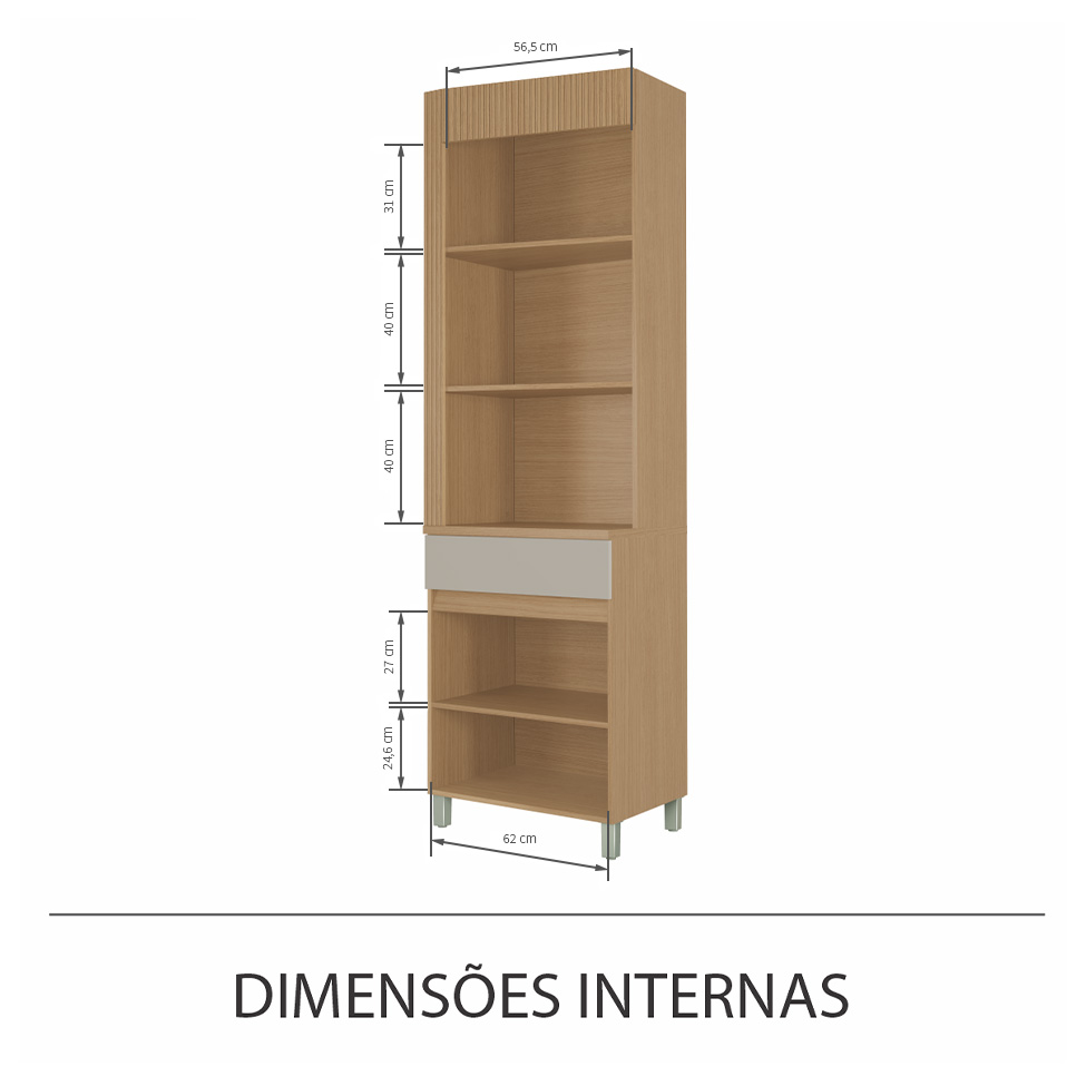 Paneleiro Realeza Premium 1 Porta 1 Gaveta Carvalho e Greige