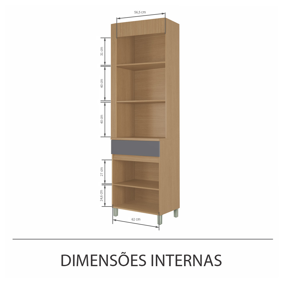 Paneleiro Realeza Premium 1 Porta 1 Gaveta Carvalho e Titânio