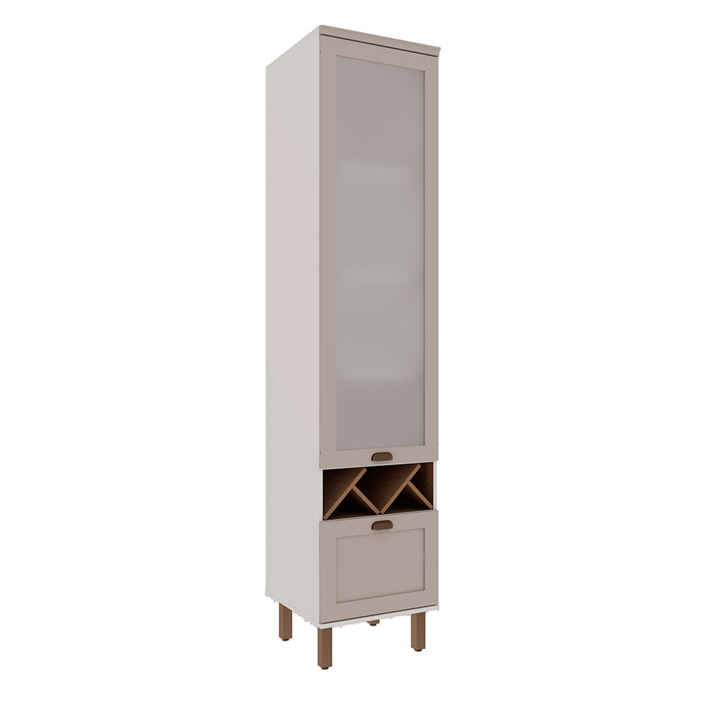 Paneleiro com Vidro Iluminata 1 Porta 1 Gaveta Branco e Fendi