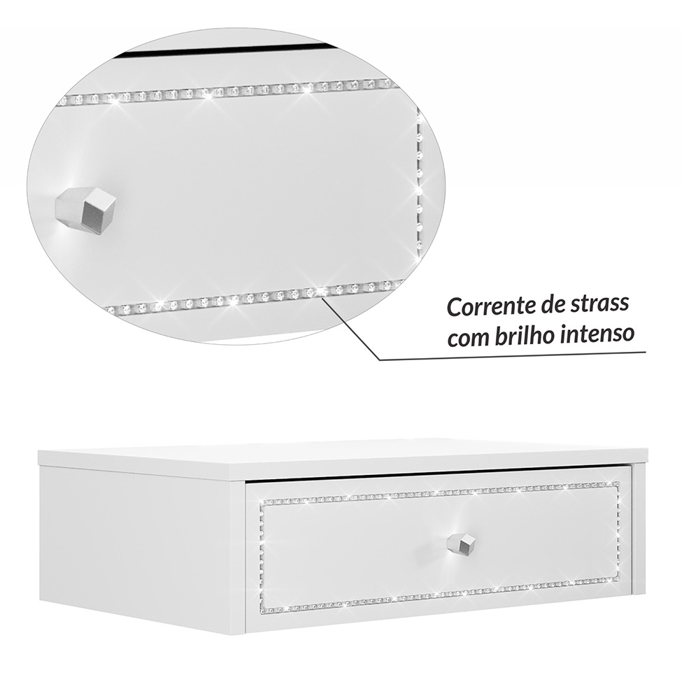 Penteadeira Suspensa Strass 1 Gaveta Branca 50 cm