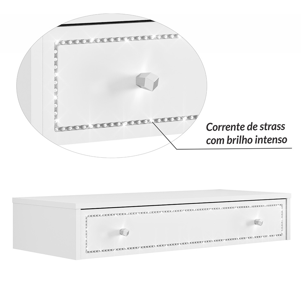 Penteadeira Suspensa Strass 1 Gaveta Branca 80 cm