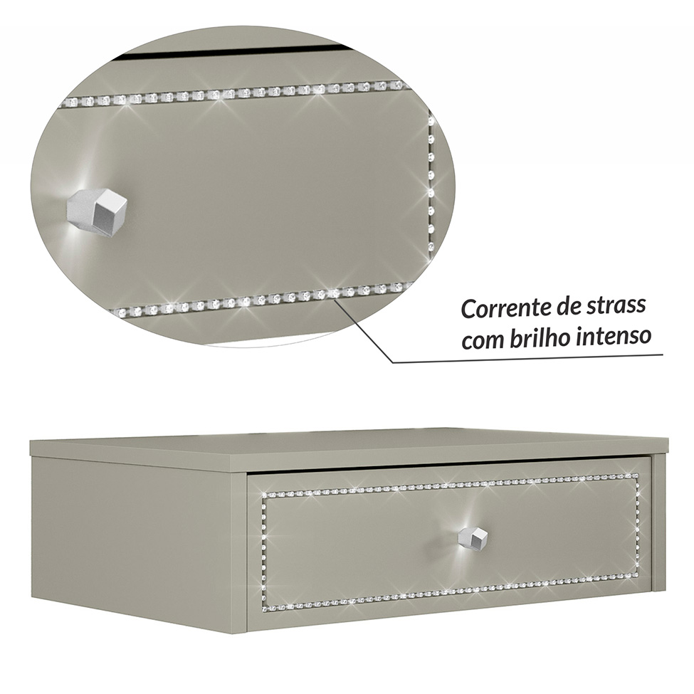 Penteadeira Suspensa Strass 1 Gaveta Off White 50 cm