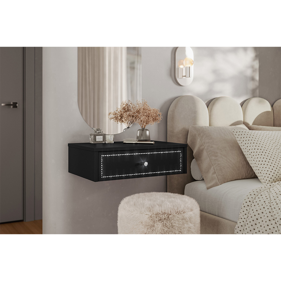 Penteadeira Suspensa Strass 1 Gaveta Preto 50 cm