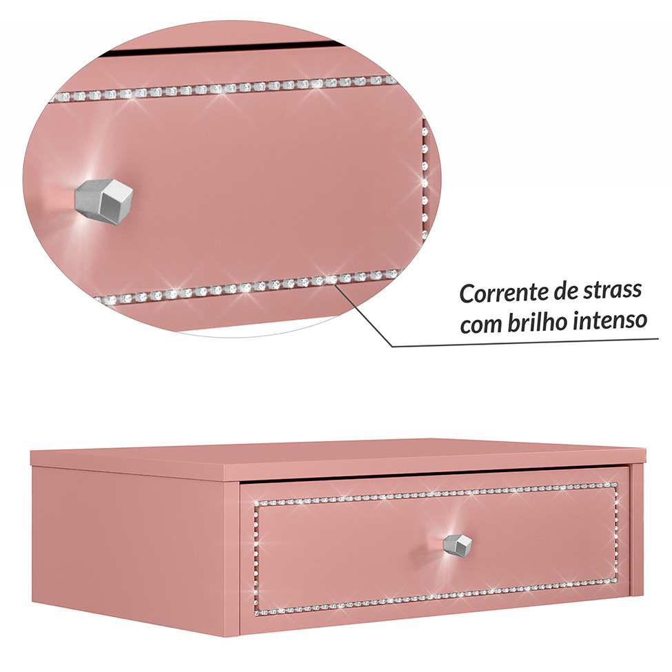 Penteadeira Suspensa Strass 1 Gaveta Rosê 50 cm