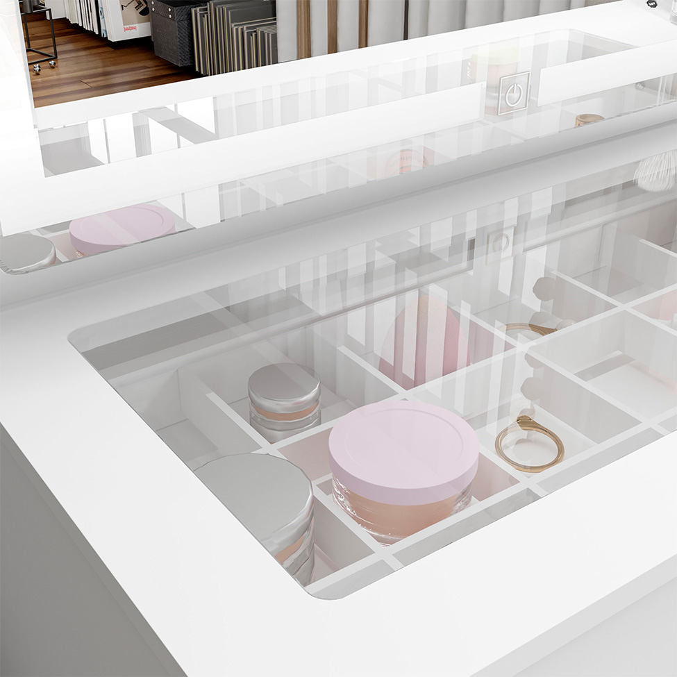 Penteadeira com Espelho e LED Bella 1 Porta 3 Gavetas Branca