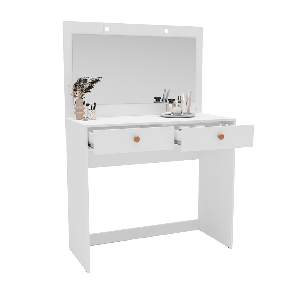 Penteadeira com Espelho e LED Valence 2 Gavetas Branca