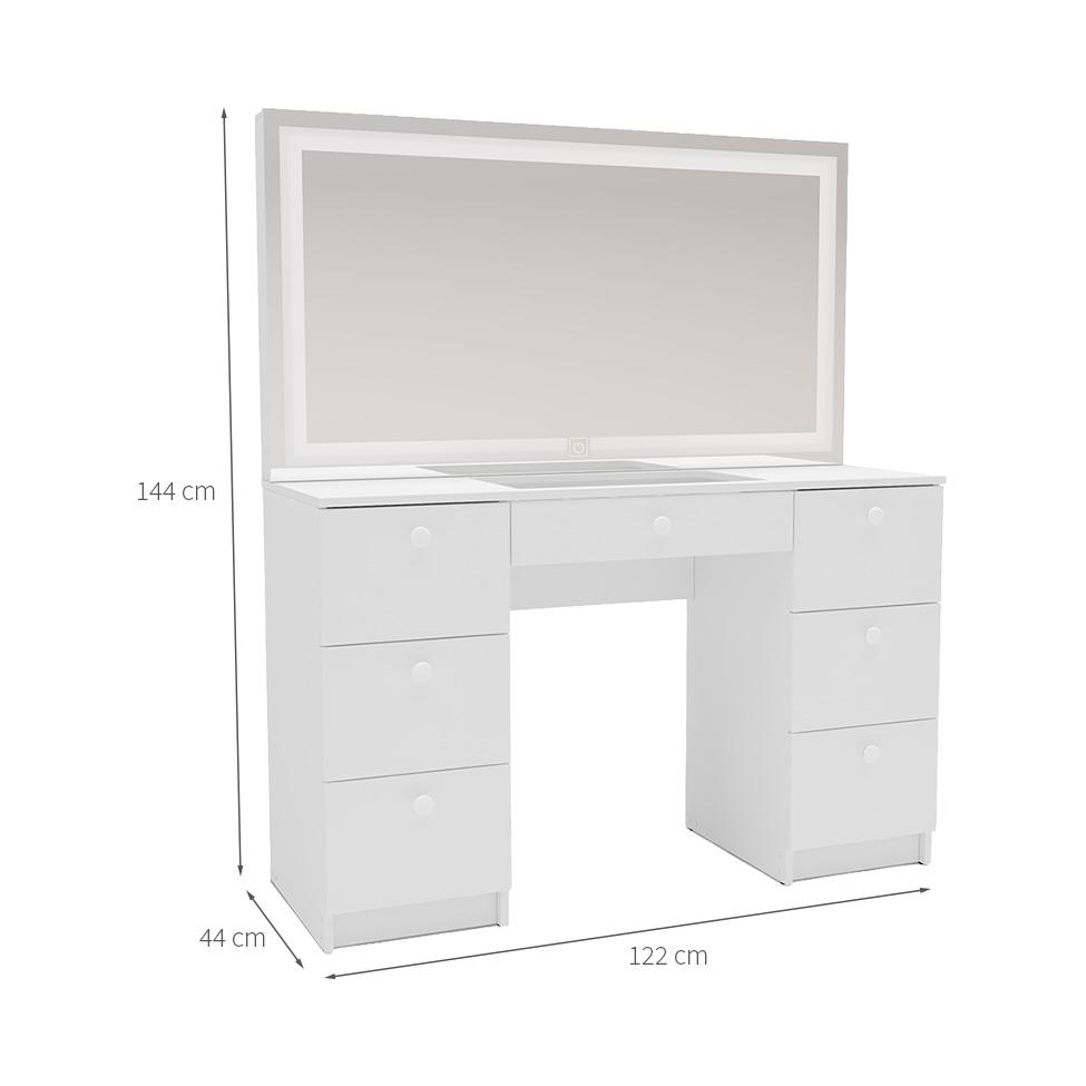 Penteadeira com Espelho e Led Touch Iris 7 Gavetas Branca