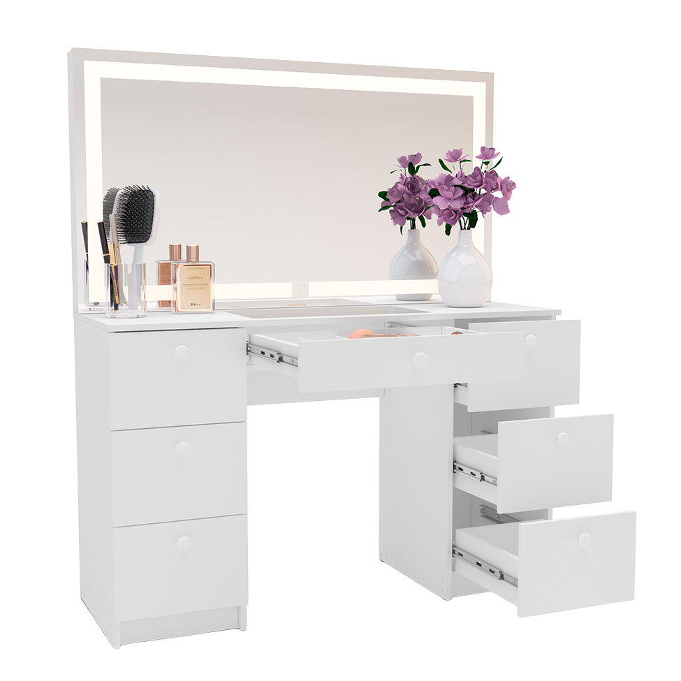 Penteadeira com Espelho e Led Touch Iris 7 Gavetas Branca