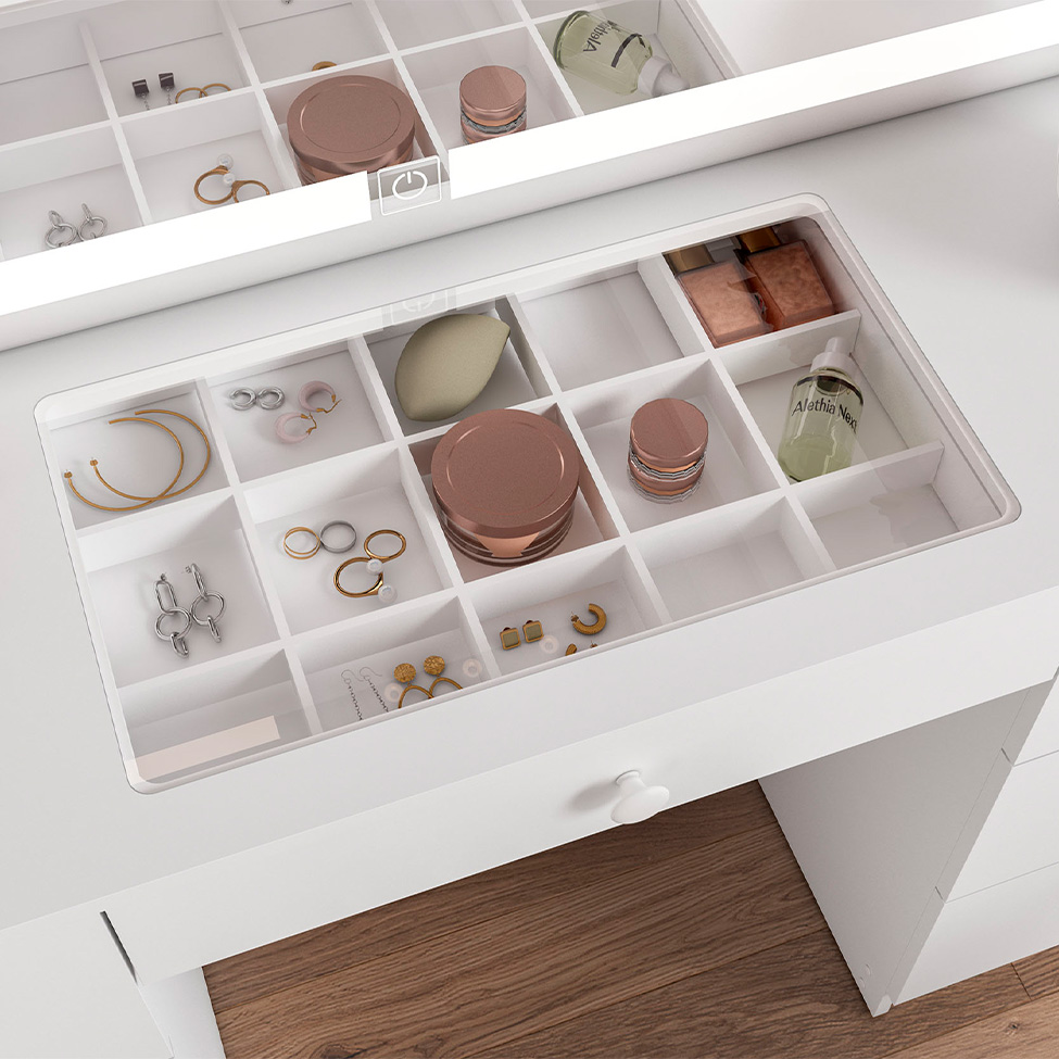 Penteadeira com Espelho e Led Touch Iris 7 Gavetas Branca