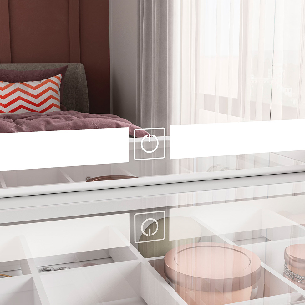 Penteadeira com Espelho e Led Touch Iris 7 Gavetas Branca