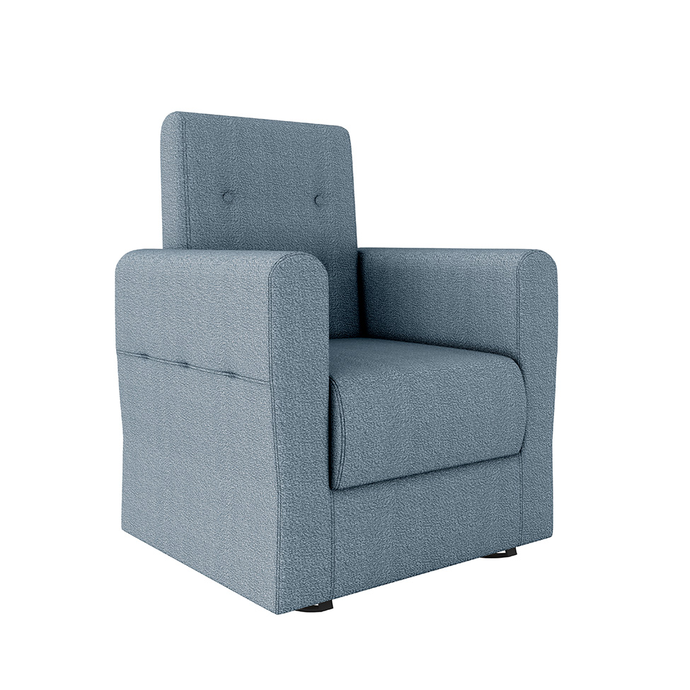 Poltrona Decorativa Pés Balanço com Puff Ninho Bouclé Azul
