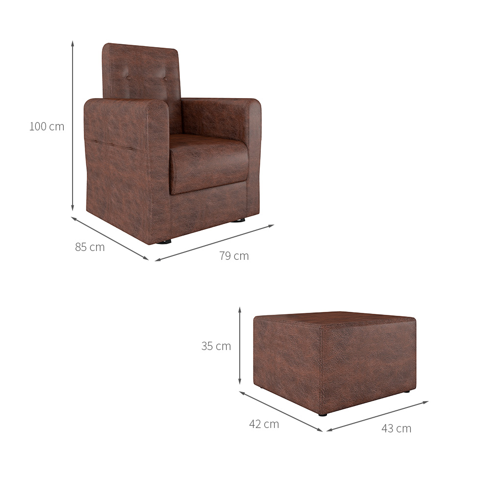 Poltrona Decorativa Pés Balanço com Puff Ninho Facto Marrom