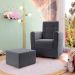 Poltrona Decorativa Pés Balanço com Puff Ninho Suede Cinza