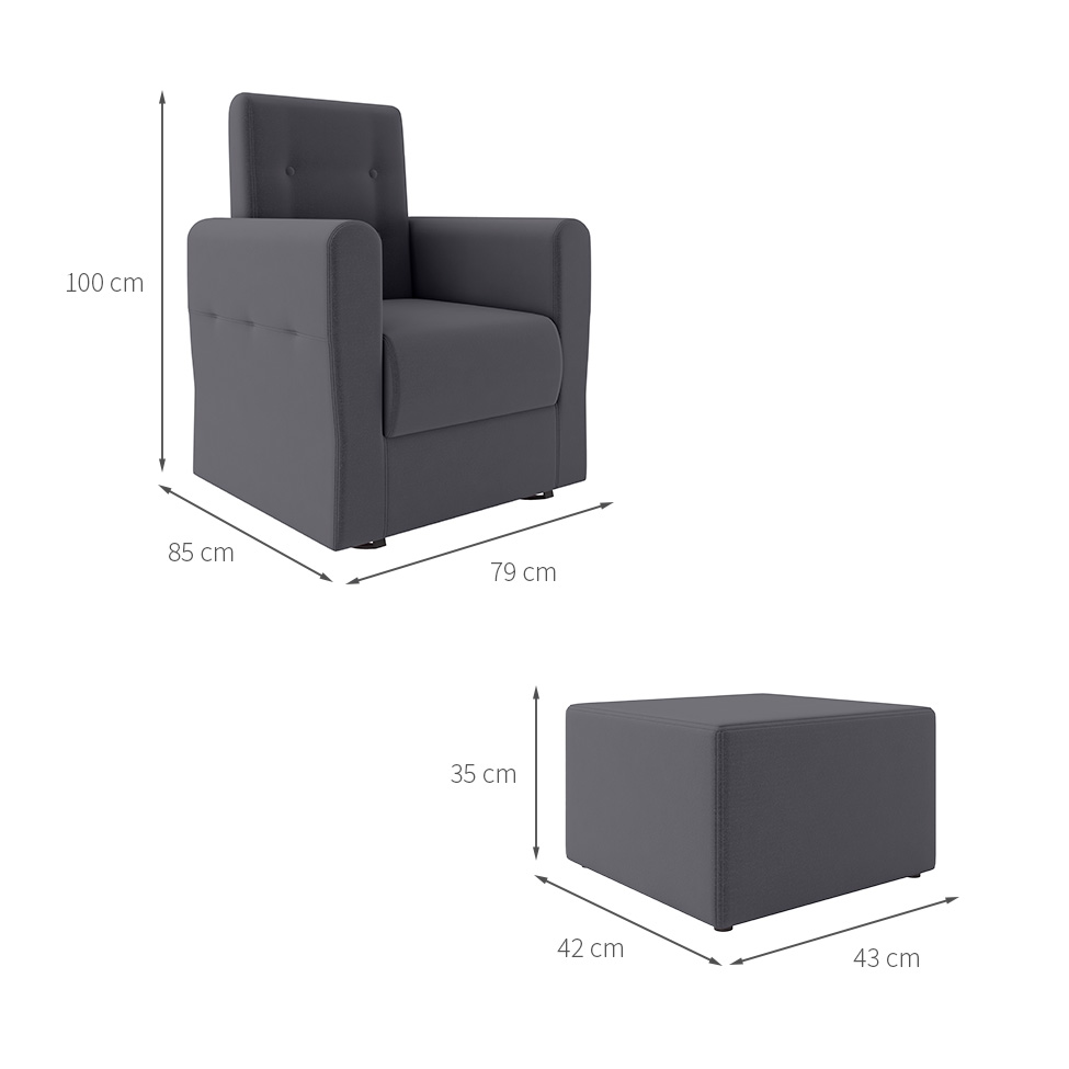 Poltrona Decorativa Pés Balanço com Puff Ninho Suede Cinza