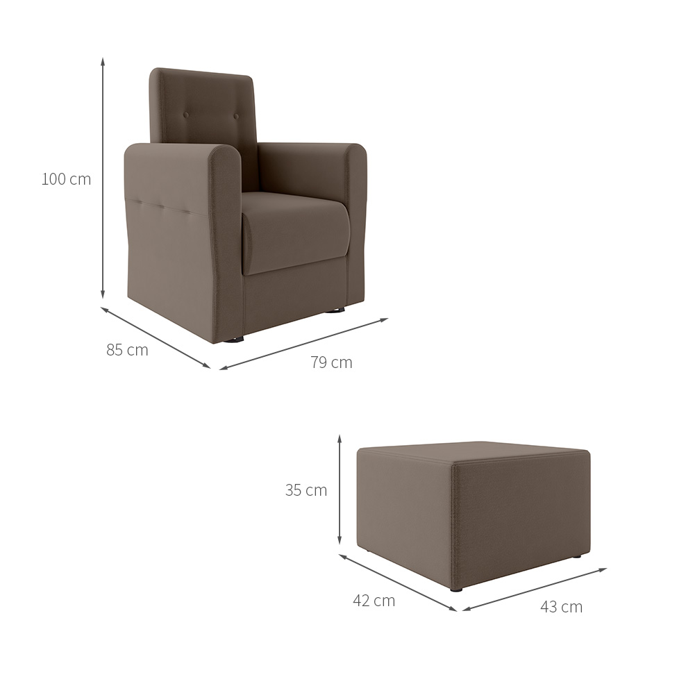 Poltrona Decorativa Pés Balanço com Puff Ninho Veludo Bege