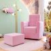 Poltrona Decorativa Pés Balanço com Puff Ninho Veludo Rosa