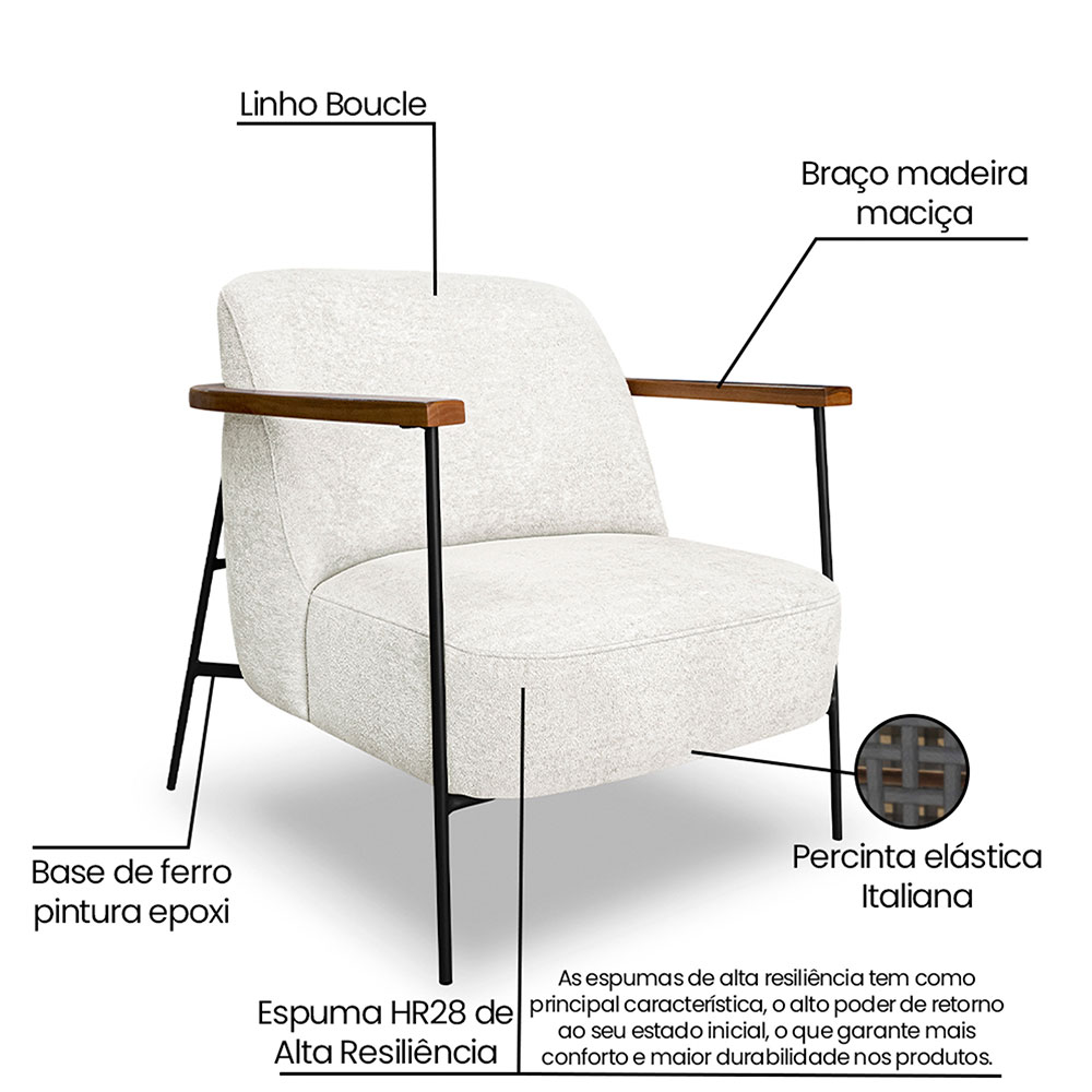 Poltrona Ellie Linho Bouclé Off White