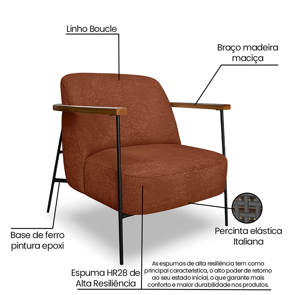 Poltrona Ellie Linho Bouclé Terracota