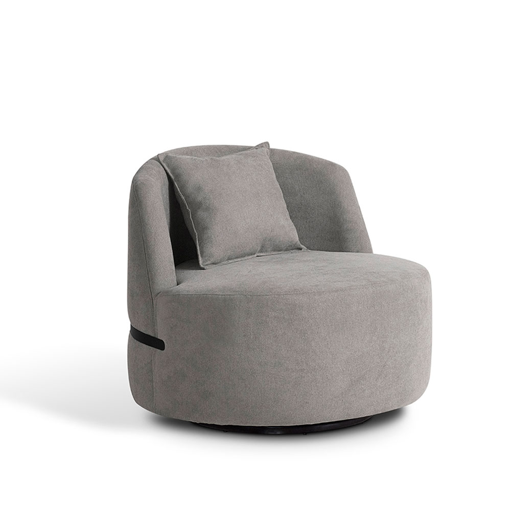 Poltrona Giratória Laila Bouclé Cinza e Preto
