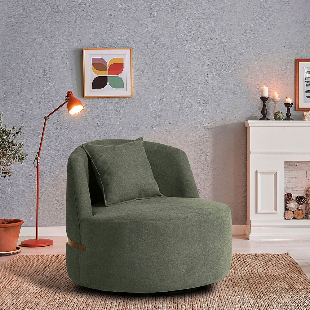 Poltrona Giratória Laila Bouclé Verde e Dourado