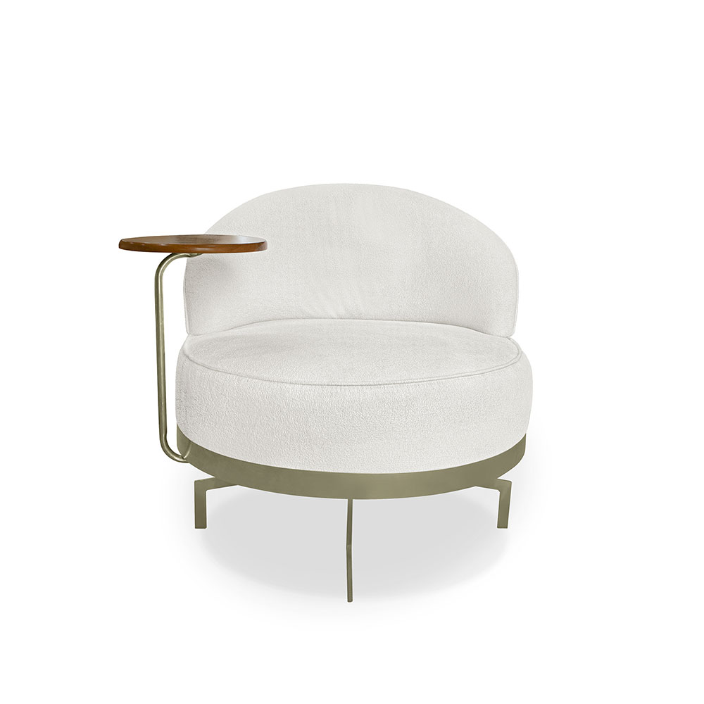 Poltrona Giratória Nash Linho Bouclé Off White