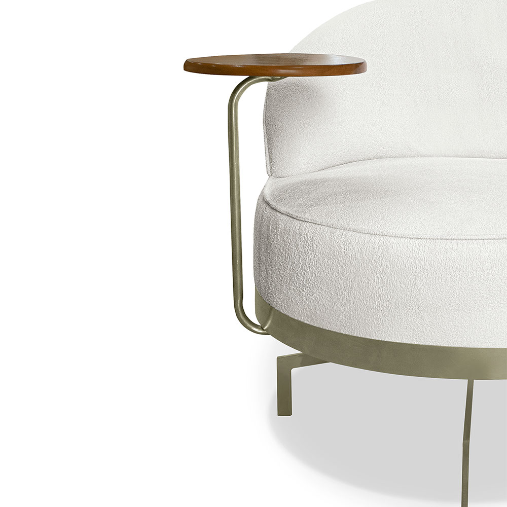 Poltrona Giratória Nash Linho Bouclé Off White