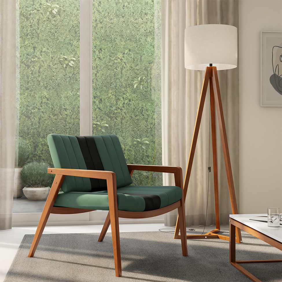 Poltrona Lang Linho Verde Sage e Preto