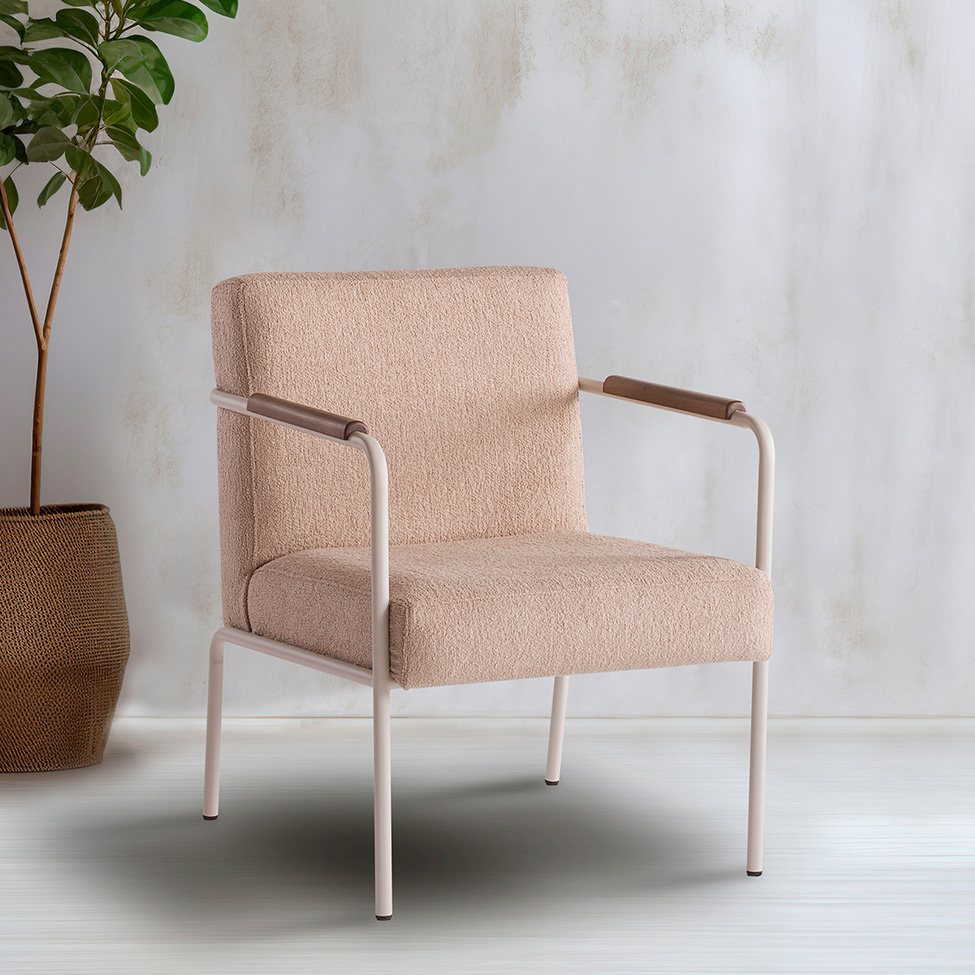 Poltrona Lope Bouclé Bege e Off White