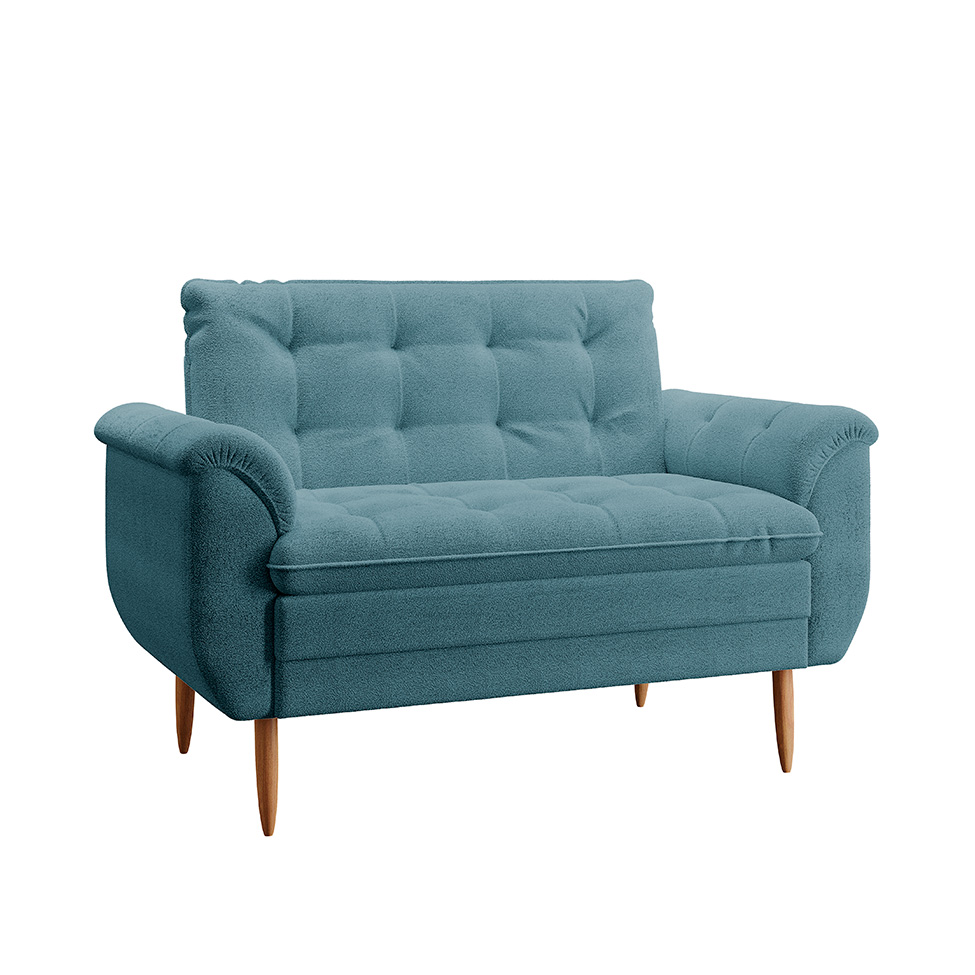 Poltrona Namoradeira Xangai Bouclé Azul