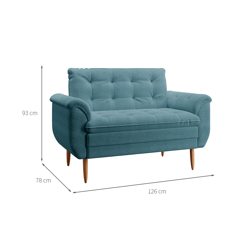 Poltrona Namoradeira Xangai Bouclé Azul