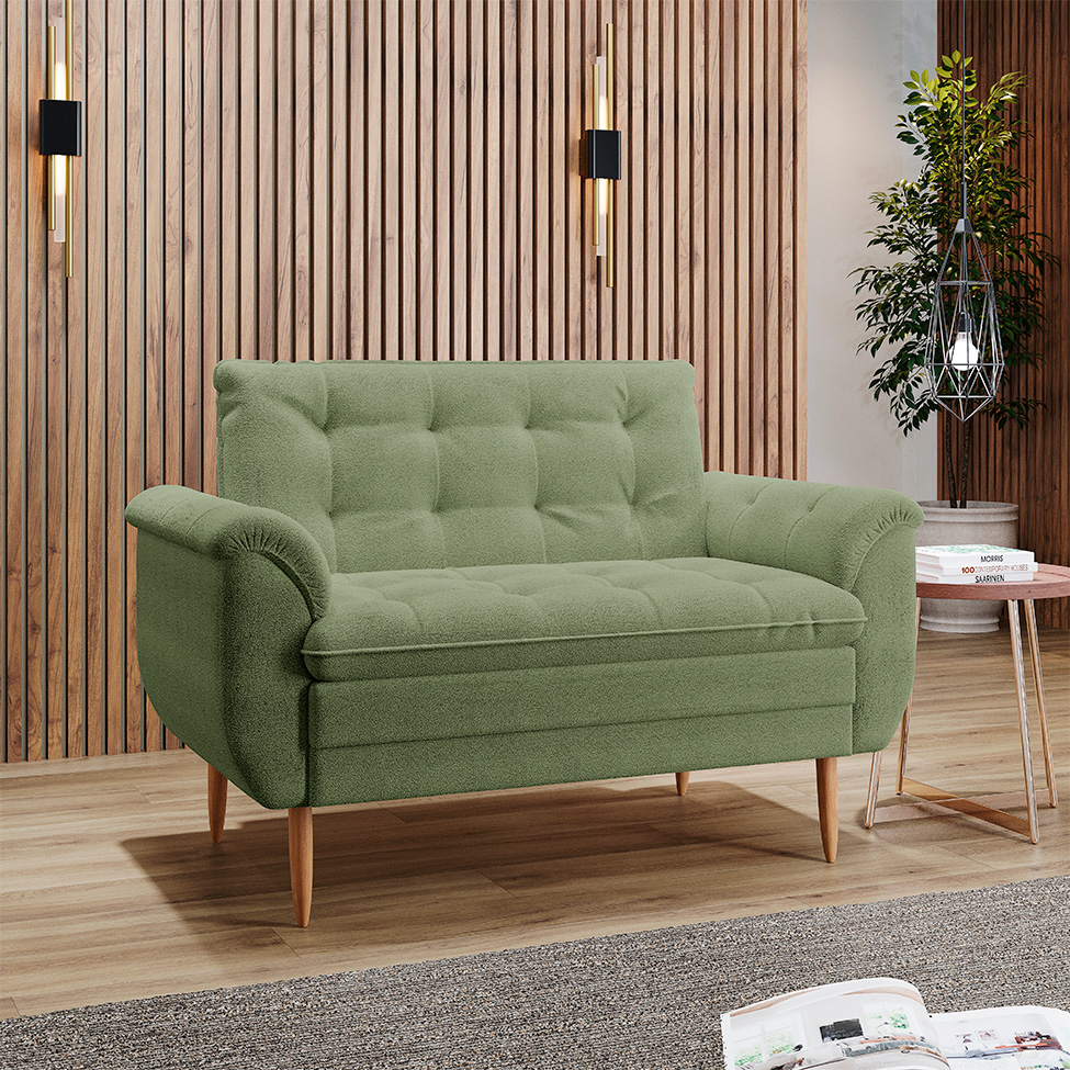 Poltrona Namoradeira Xangai Bouclé Verde Oliva