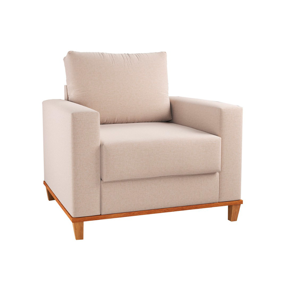 Poltrona New York Pés em Madeira Linho Bege
