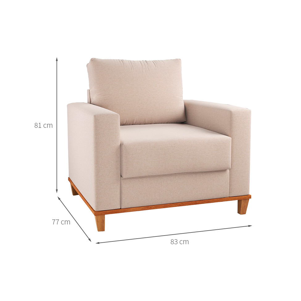 Poltrona New York Pés em Madeira Linho Bege