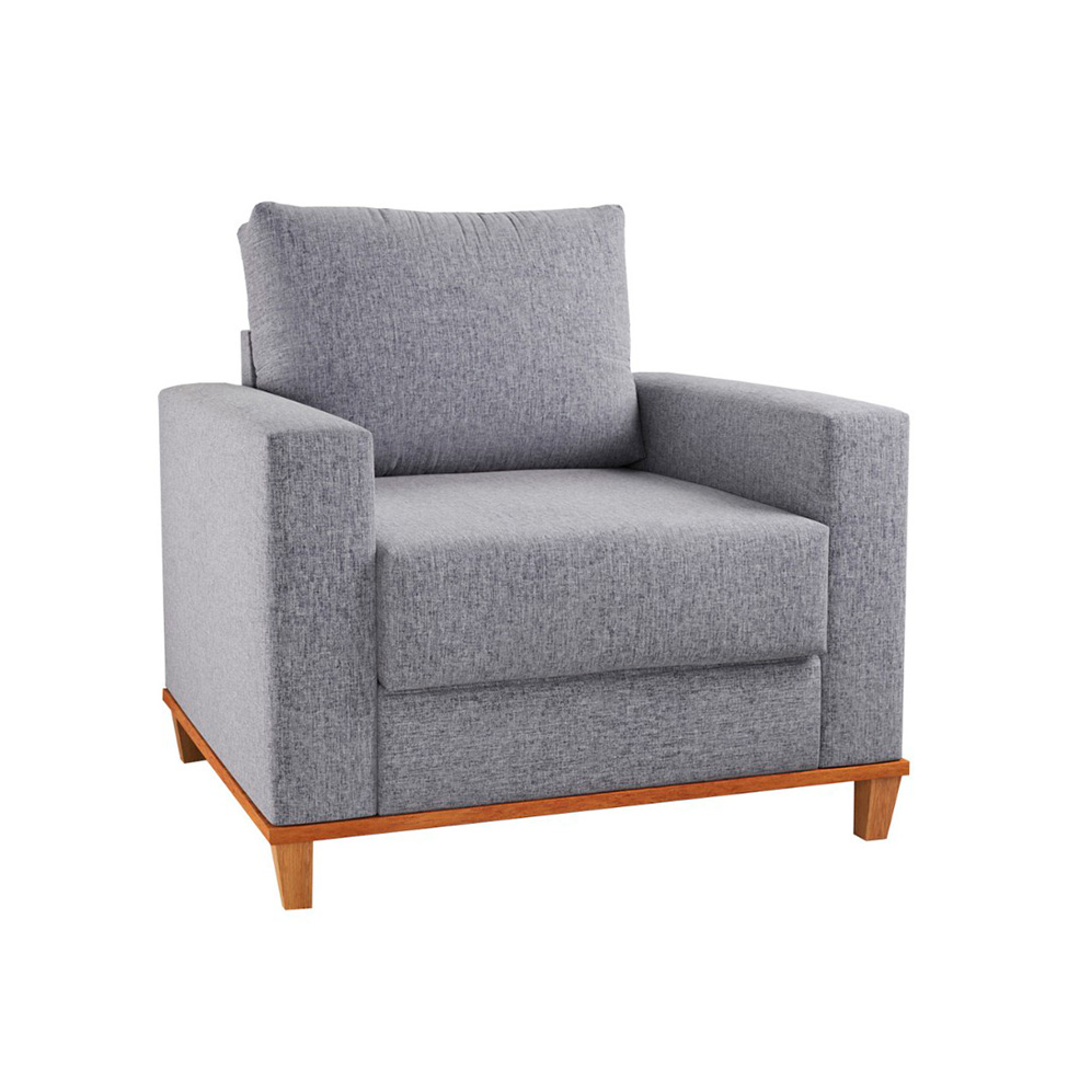 Poltrona New York Pés em Madeira Linho Cinza