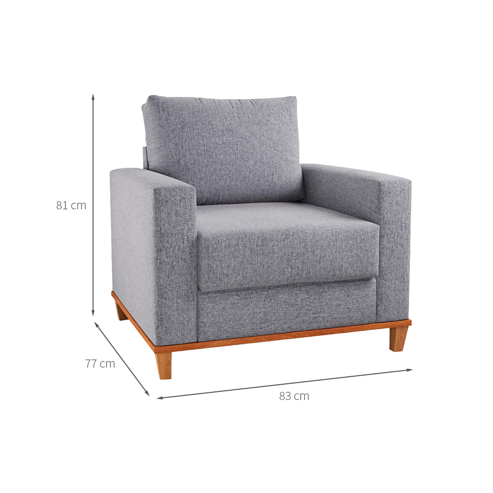 Poltrona New York Pés em Madeira Linho Cinza