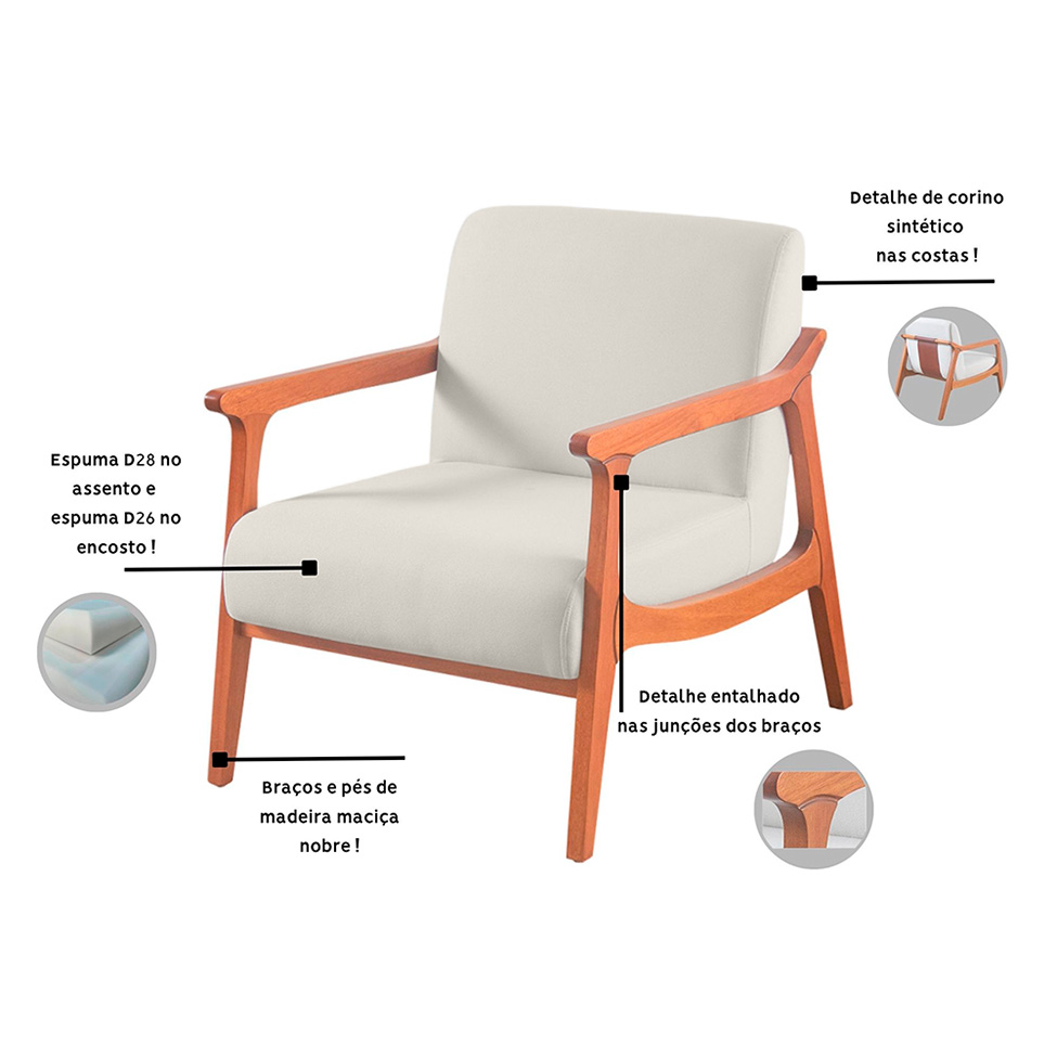 Poltrona Olívia Linho Bege Claro