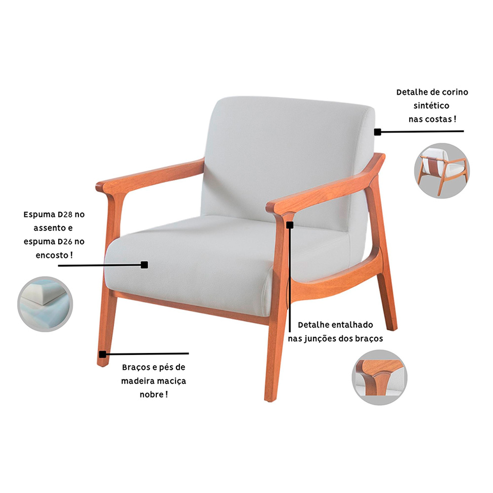 Poltrona Olívia Linho Cinza Claro