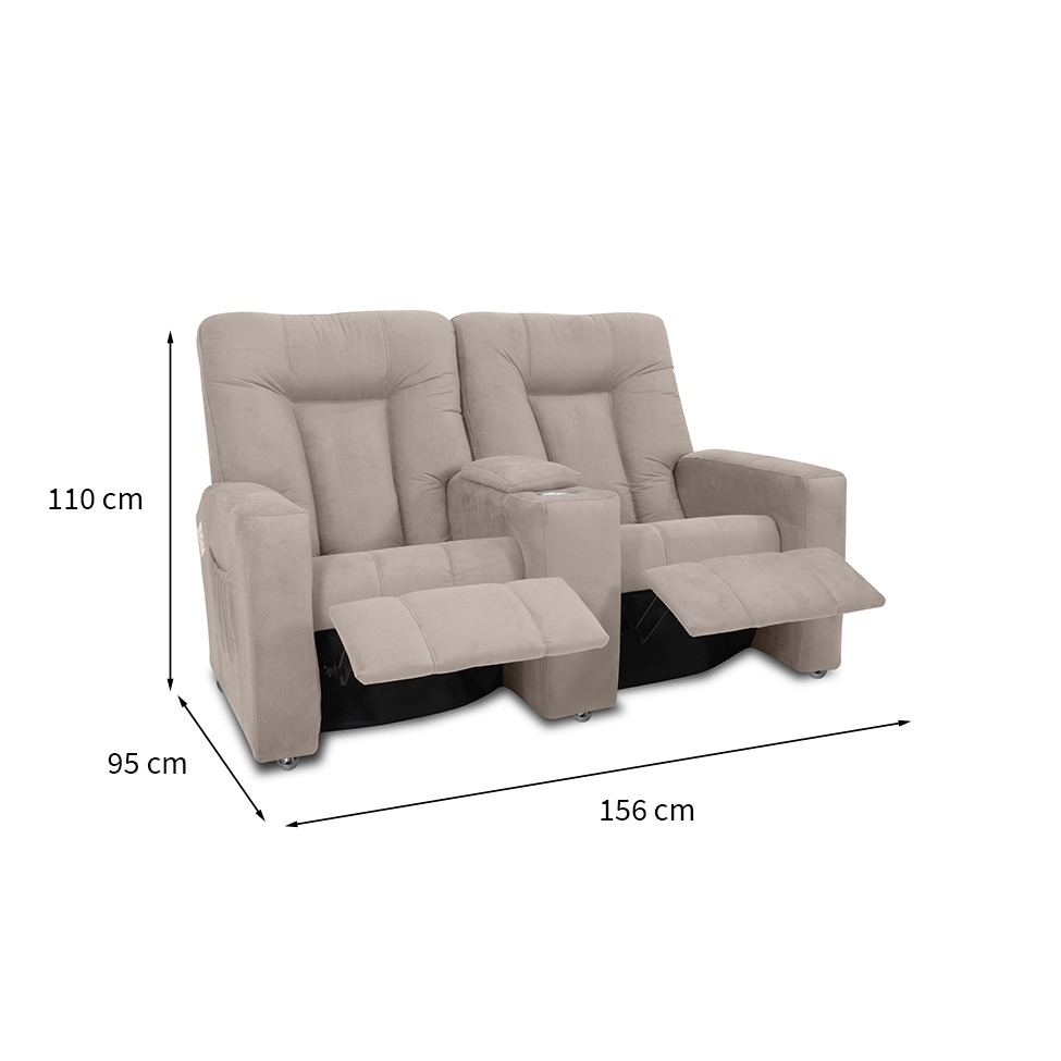 Poltrona Reclinável 2 Lugares Jetta Suede Bege