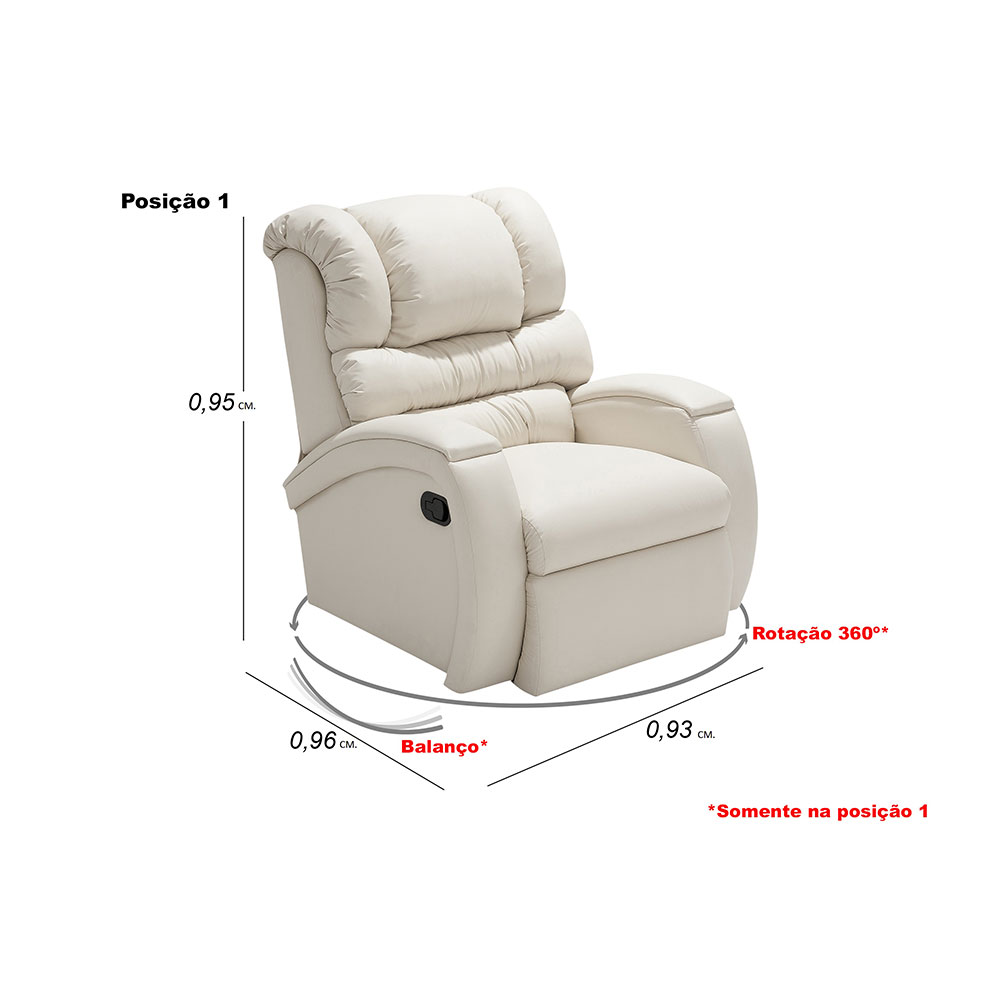 Poltrona Reclinável Imperial Balanço e Giro Revestimento Sintético Gelo