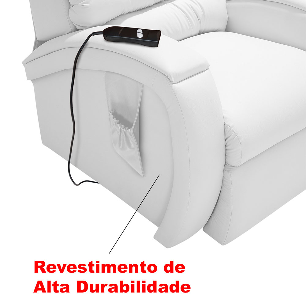 Poltrona Reclinável Imperial Motorizada Revestimento Sintético Branca