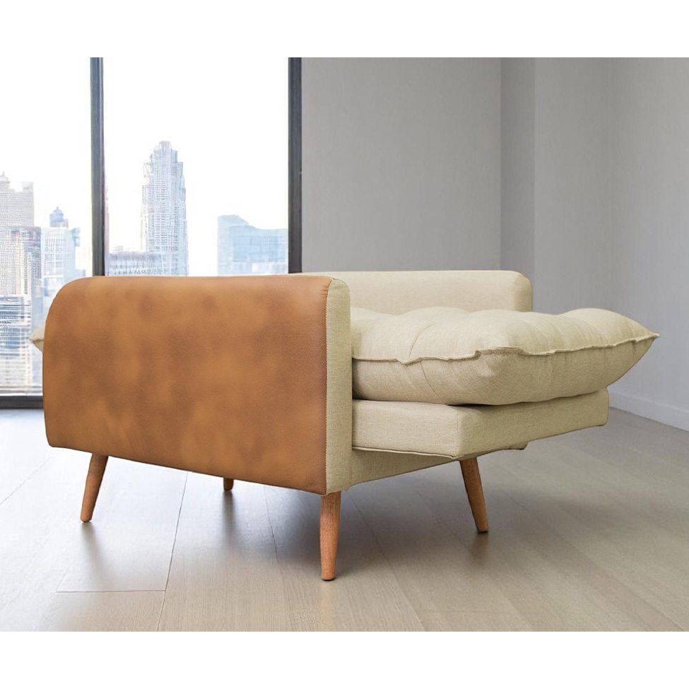 Poltrona Reclinável Inglaterra Linho Bege e Caramelo