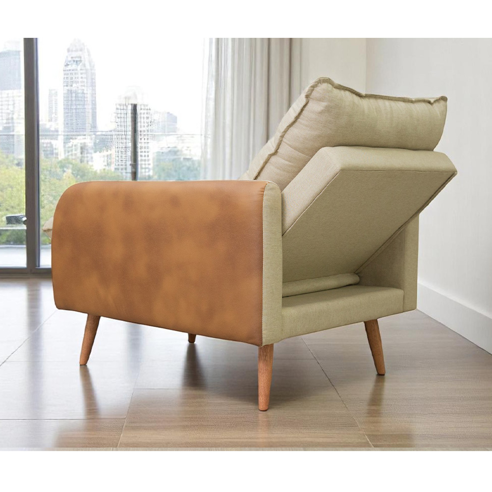 Poltrona Reclinável Inglaterra Linho Bege e Caramelo