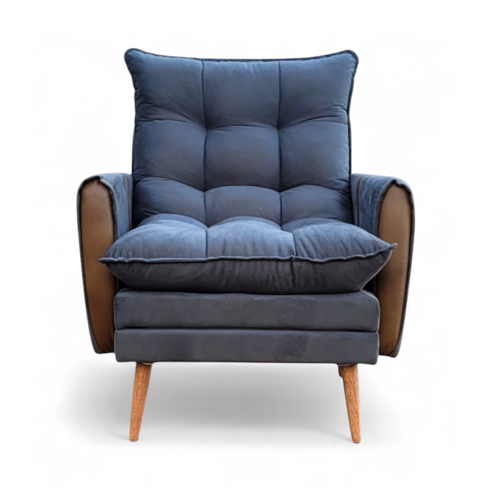 Poltrona Reclinável Itália Veludo Grafite e Caramelo