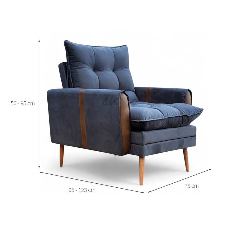 Poltrona Reclinável Itália Veludo Grafite e Caramelo