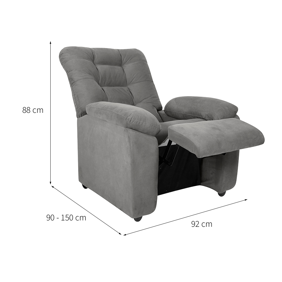 Poltrona Reclinável MX-61 Ônix Suede Cinza