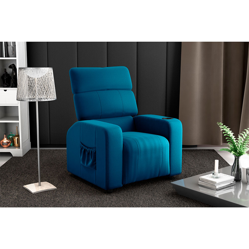 Poltrona Reclinável Pulse Veludo Turkey Azul Petróleo